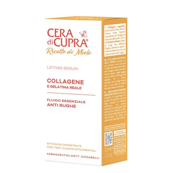 cera-di-cupra-ricette-di-miele-collagene-e-gelatina-reale-siero-concentrato-serum-voor-herstel-van-de-huidcellen-met-collageen-koninginnengelei-en-multivitaminen - Verpakking