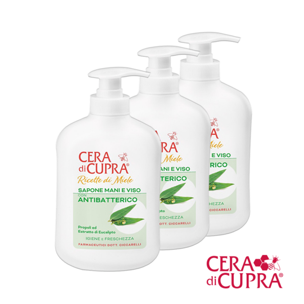 Cera Di Cupra - Recette di Mele - Sapone Mani E Viso Antibatterico - Anti-bacteriele zeep voor gezicht, handen en lichaam - flacon-met-pompje - 200ml - 3 stuks