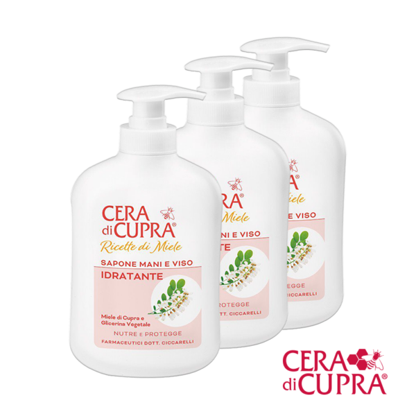 Cera Di Cupra - Recette di Mele - Sapone Mani E Viso Idratante - voedende en hydraterende zeep voor gezicht, handen en lichaam - flacon-met-pompje - 200ml - 3 flessen