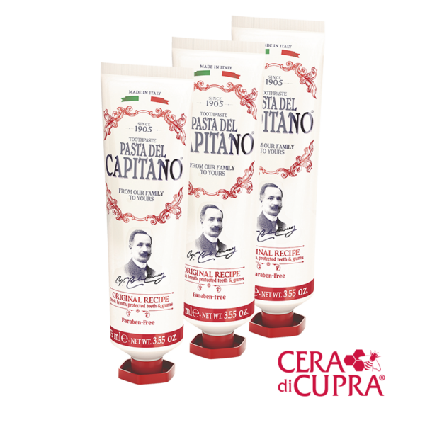 Pasta Del Capitano original receipe tandpasta - nu ook in Nederland te bestellen bij Belviso Cosmetics - 3 tubes